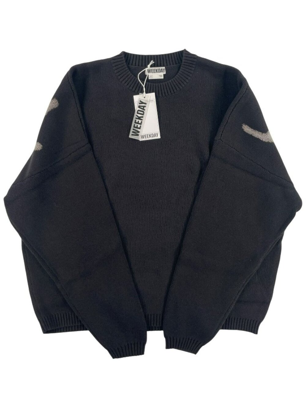 Weekday Graphic Knit Sweater Grey Dusty Light Cotton Crewneck Men's Size M NEW